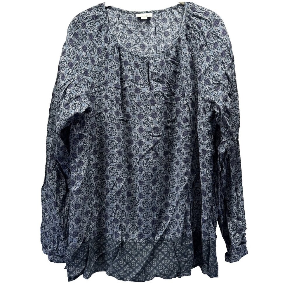 J Jill Women's Top Size Medium Blue Paisley Long Sleeve‎ Lightweight Pullover